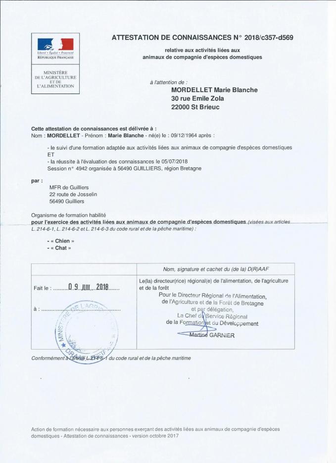 Draaf attestation de connaissances